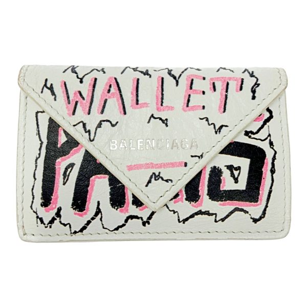 198795 1 Balenciaga Leather Paper Mini Wallet Graffiti Wallet White