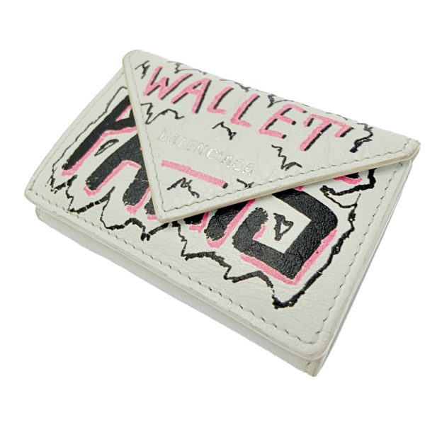 198795 2 Balenciaga Leather Paper Mini Wallet Graffiti Wallet White