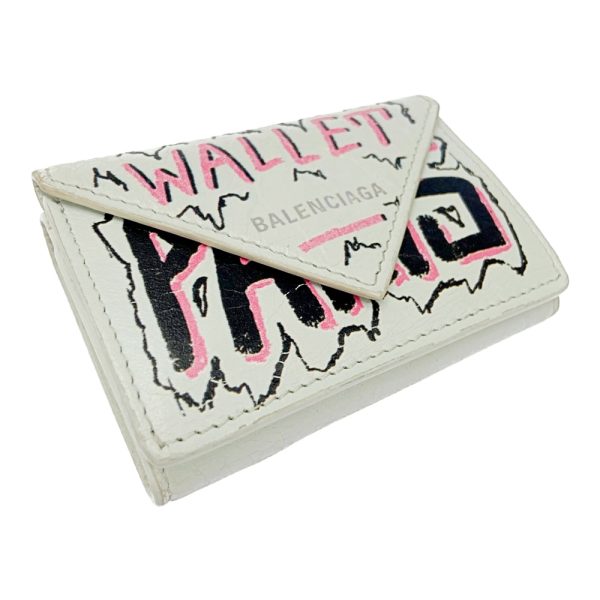 198795 3 Balenciaga Leather Paper Mini Wallet Graffiti Wallet White