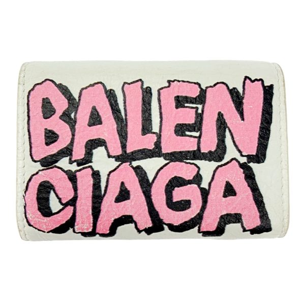 198795 4 Balenciaga Leather Paper Mini Wallet Graffiti Wallet White