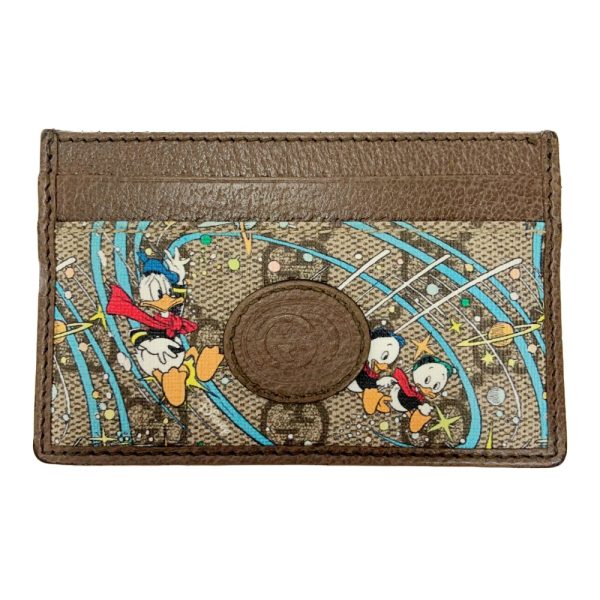 199057 2 Gucci GG Supreme Canvas Leather Disney Donald Duck Card Case Brown