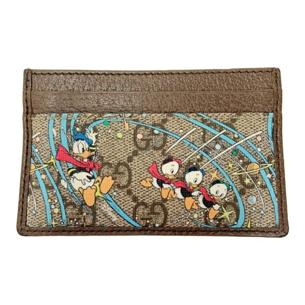 199057 5 Gucci GG Supreme Canvas Leather Disney Donald Duck Card Case Brown