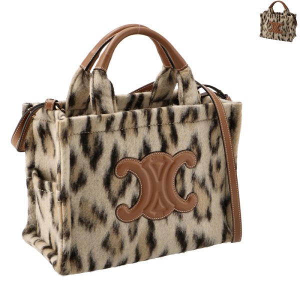 199162fk1 CELINE Tote Small THAIS Triomphe Leopard Textile Shoulder Bag