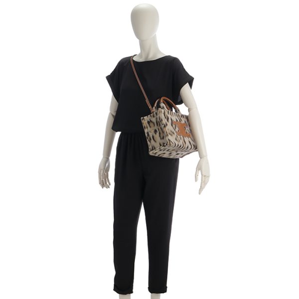 199162fk1 6 CELINE Tote Small THAIS Triomphe Leopard Textile Shoulder Bag