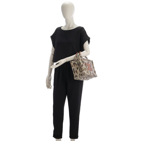 199162fk1 8 CELINE Tote Small THAIS Triomphe Leopard Textile Shoulder Bag