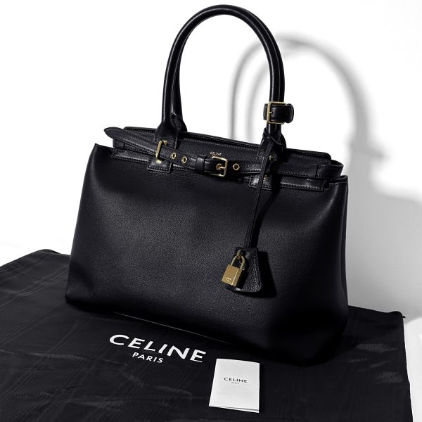 199873ezj 2 13 Celine Logo Conti Calfskin Bag Black