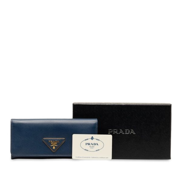 1a0utzsvm4nidxnu 12 Prada Triangle Logo Plate Saffiano Long Wallet Blue Leather