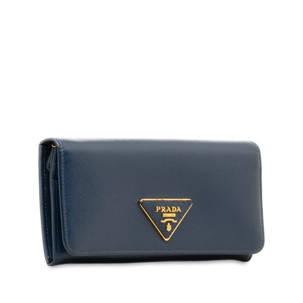 1a0utzsvm4nidxnu 2 Prada Triangle Logo Plate Saffiano Long Wallet Blue Leather