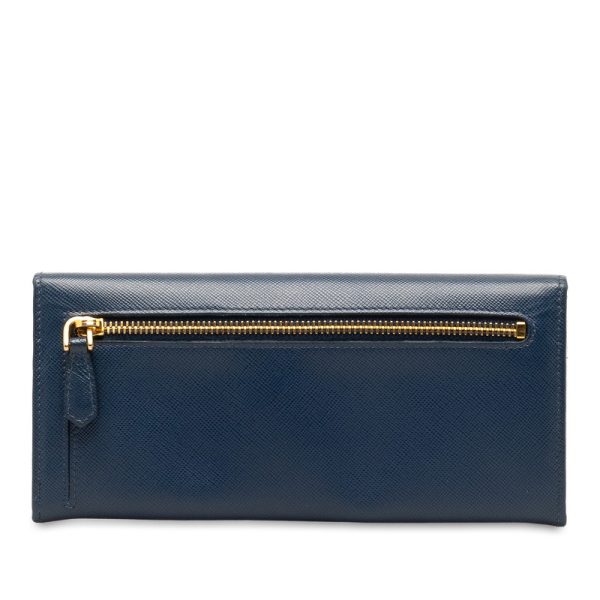 1a0utzsvm4nidxnu 3 Prada Triangle Logo Plate Saffiano Long Wallet Blue Leather