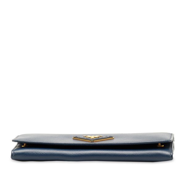 1a0utzsvm4nidxnu 4 Prada Triangle Logo Plate Saffiano Long Wallet Blue Leather