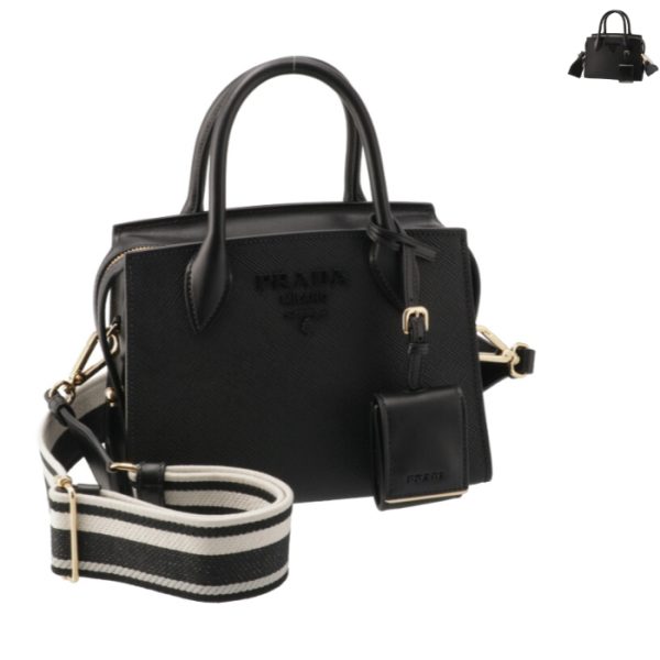 1ba2693oo2erx PRADA Saffiano Monochrome Logo Belt Tote Bag