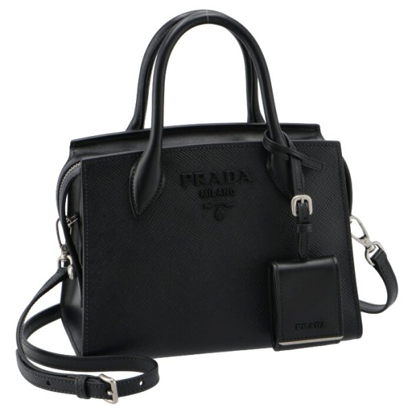 1ba269noo2erx632 PRADA Monochrome Saffiano Leather Shoulder Bag Black