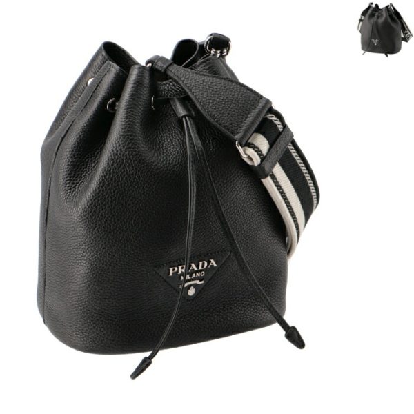 1be0603oo2dkv PRADA Logo Belt Drawstring Bucket Bag