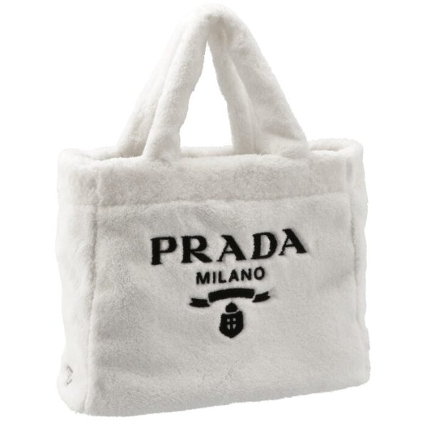 1bg130mwo2dxo964 PRADA Terry Lettering Logo Tote Bag White