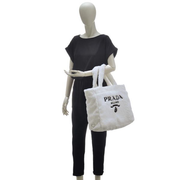 1bg130mwo2dxo964 8 PRADA Terry Lettering Logo Tote Bag White