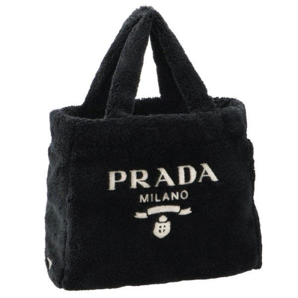 1bg130mwo2dxo967 PRADA Terry Lettering Logo Tote Bag Black