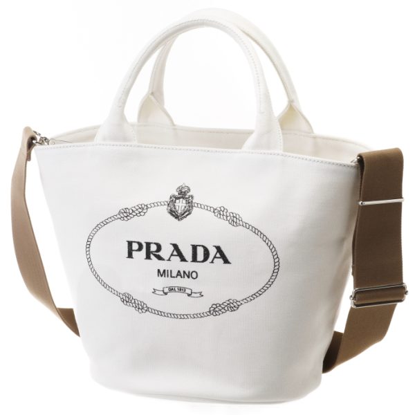 1bg186ooozki009 2 PRADA Canapa Canvas Fabric Tote Bag with Pouch White