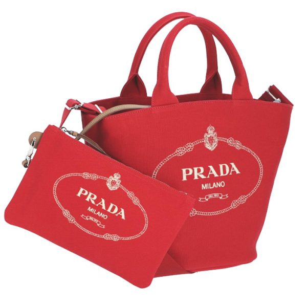 1bg186ooozki011 PRADA Canapa Canvas Fabric Tote Bag with Pouch Red