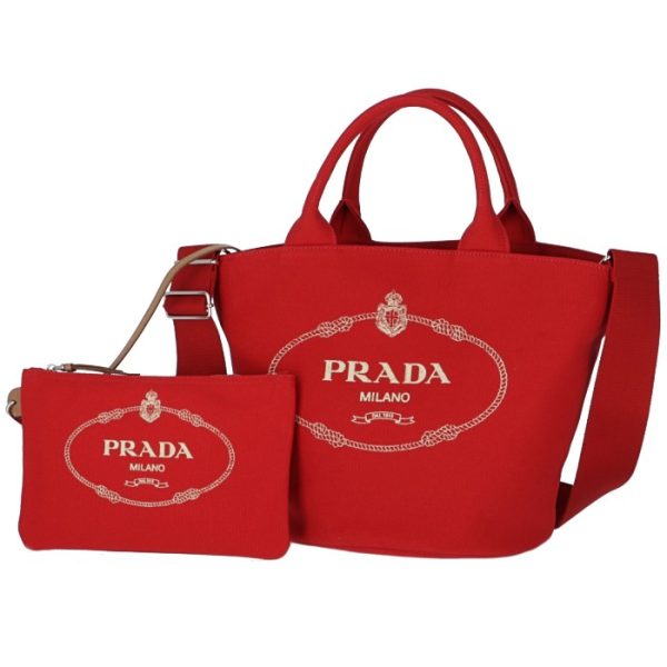 1bg186ooozki011 1 PRADA Canapa Canvas Fabric Tote Bag with Pouch Red