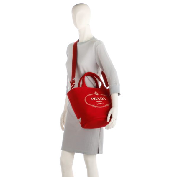 1bg186ooozki011 8 PRADA Canapa Canvas Fabric Tote Bag with Pouch Red