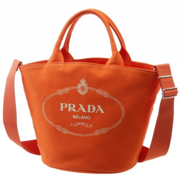 1bg186ooozki049 2 PRADA Canapa Canvas Fabric Tote Bag with Pouch Orange