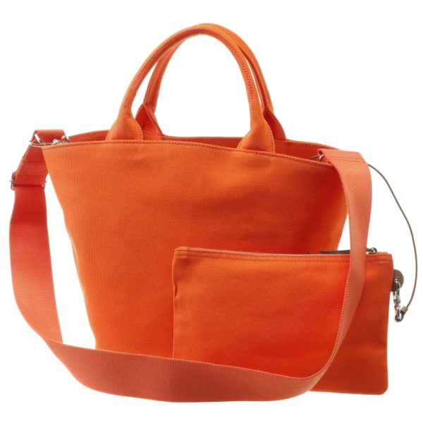 1bg186ooozki049 4 PRADA Canapa Canvas Fabric Tote Bag with Pouch Orange