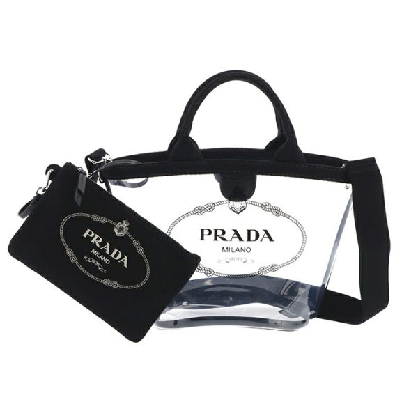 1bg187ooo2by5002 PRADA Plex PVC Logo Clear Shoulder Bag Black