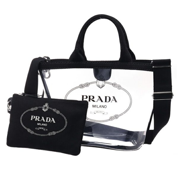 1bg187ooo2by5002 1 PRADA Plex PVC Logo Clear Shoulder Bag Black