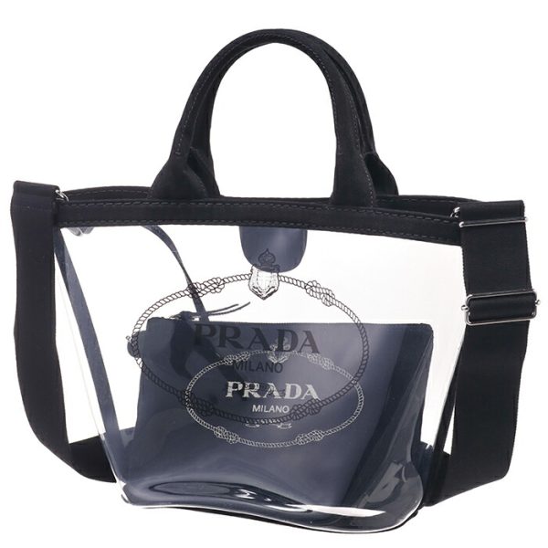 1bg187ooo2by5002 2 PRADA Plex PVC Logo Clear Shoulder Bag Black