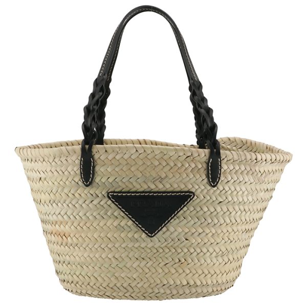 1bg314ooo2diji55 PRADA Woven Palm Basket Bag Black