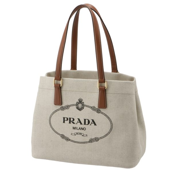 1bg356ooo2dlia5t 1 PRADA Canvas Leather Tote Bag Beige