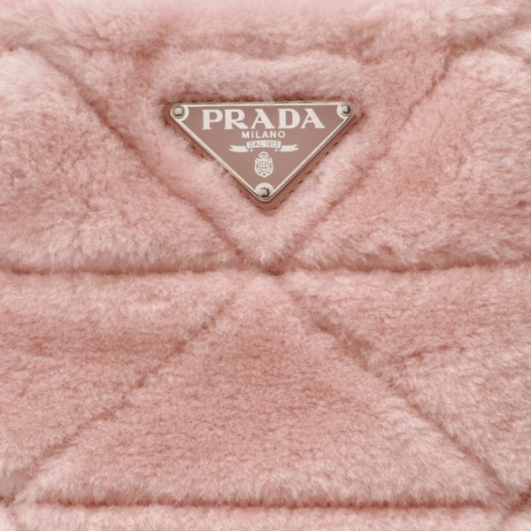 1bg378woo2ec9615 4 PRADA Shearling Tote Triangle Shoulder Bag Pink