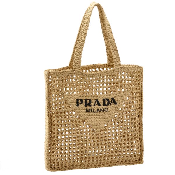 1bg393ooo2a2t018 PRADA Raffia Tote Triangle Straw Bag Beige