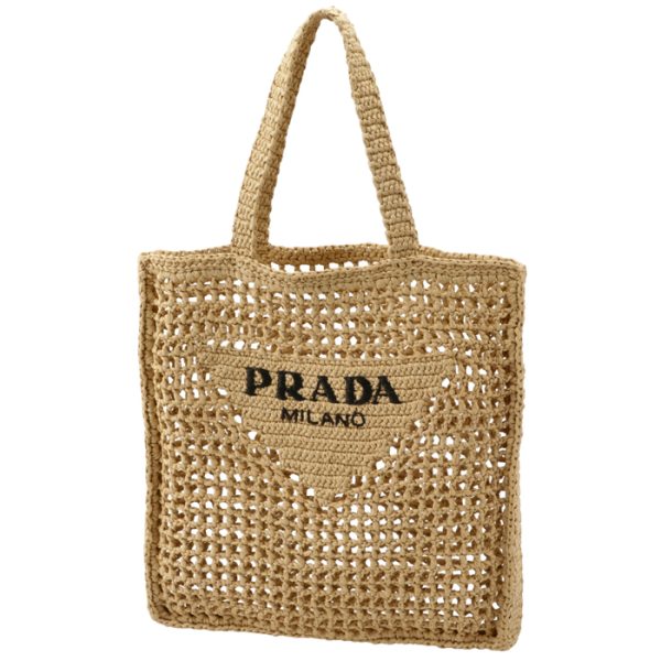 1bg393ooo2a2t018 1 PRADA Raffia Tote Triangle Straw Bag Beige