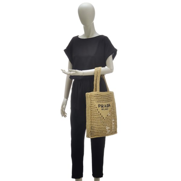 1bg393ooo2a2t018 7 PRADA Raffia Tote Triangle Straw Bag Beige