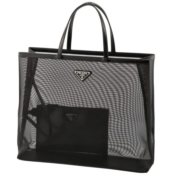 1bg416ooo2dz8002 1 PRADA Mesh Shopping Tote Bag Black