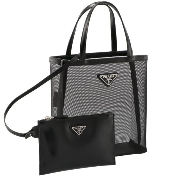 1bg417ooo2dz8002 PRADA Mesh Small Shopping Tote Bag Black