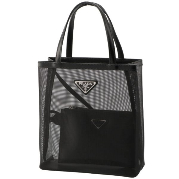 1bg417ooo2dz8002 1 PRADA Mesh Small Shopping Tote Bag Black