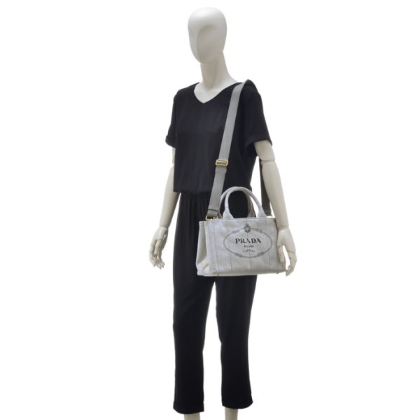 1bg439oooaj6009 7 PRADA Denim CANAPA Canvas 2WAY Tote White