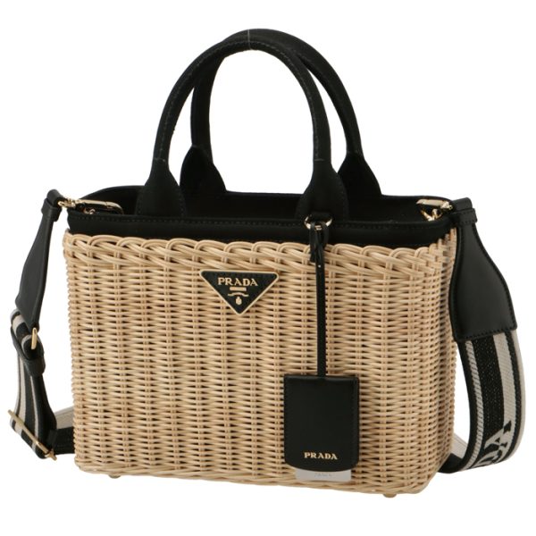 1bg8353oy2e28i55 1 PRADA Wicker Canvas Basket Bag Beige Black