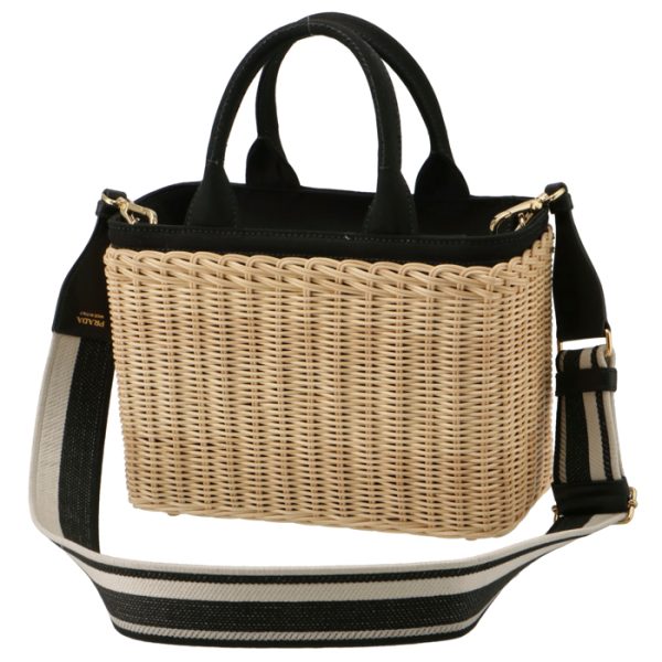 1bg8353oy2e28i55 2 PRADA Wicker Canvas Basket Bag Beige Black