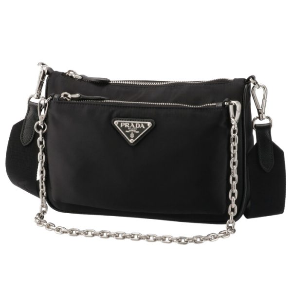 1bh168ootr064002 1 PRADA Nylon Chain Pouch Shoulder Bag Black