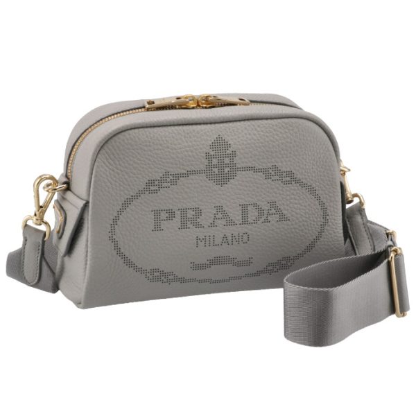 1bh187olo2dkv73x PRADA Logo Print Leather Mini Bag Light Gray