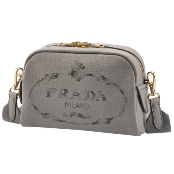 1bh187olo2dkv73x 1 PRADA Logo Print Leather Mini Bag Light Gray