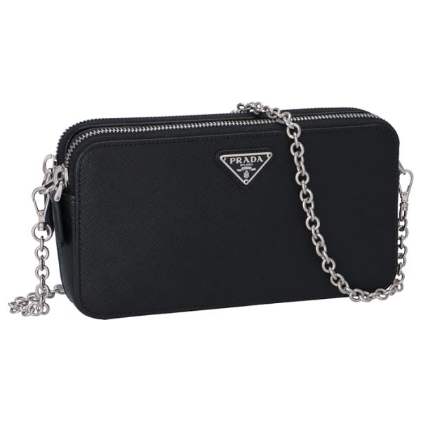 1dh010qhh632 PRADA Double Zip Mini Chain Wallet Black