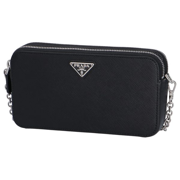 1dh010qhh632 1 PRADA Double Zip Mini Chain Wallet Black