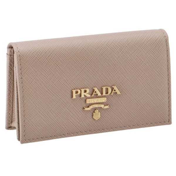 1mc122qwa236 PRADA Womens Saffiano Metal Card Case Pink Beige