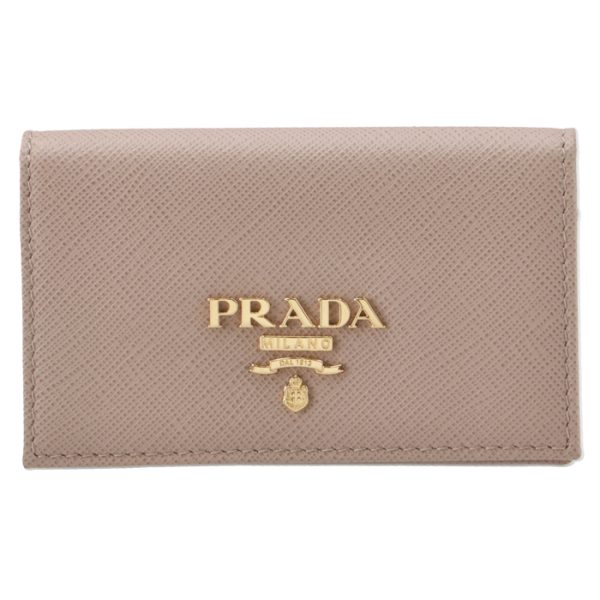 1mc122qwa236 1 PRADA Womens Saffiano Metal Card Case Pink Beige