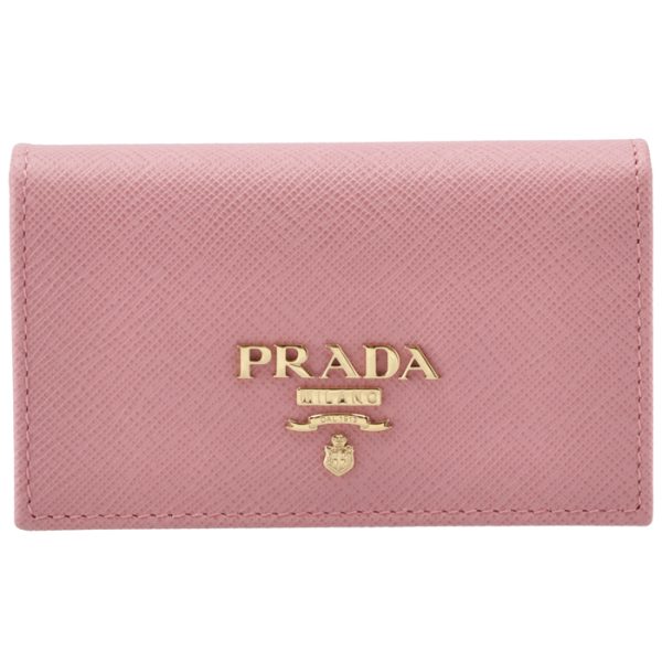 1mc122qwa442 1 PRADA Womens Saffiano Metal Card Case Pink