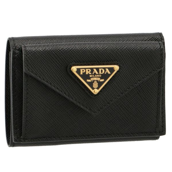 1mh021qhh002 PRADA Saffiano Triangle Mini Trifold Wallet Black